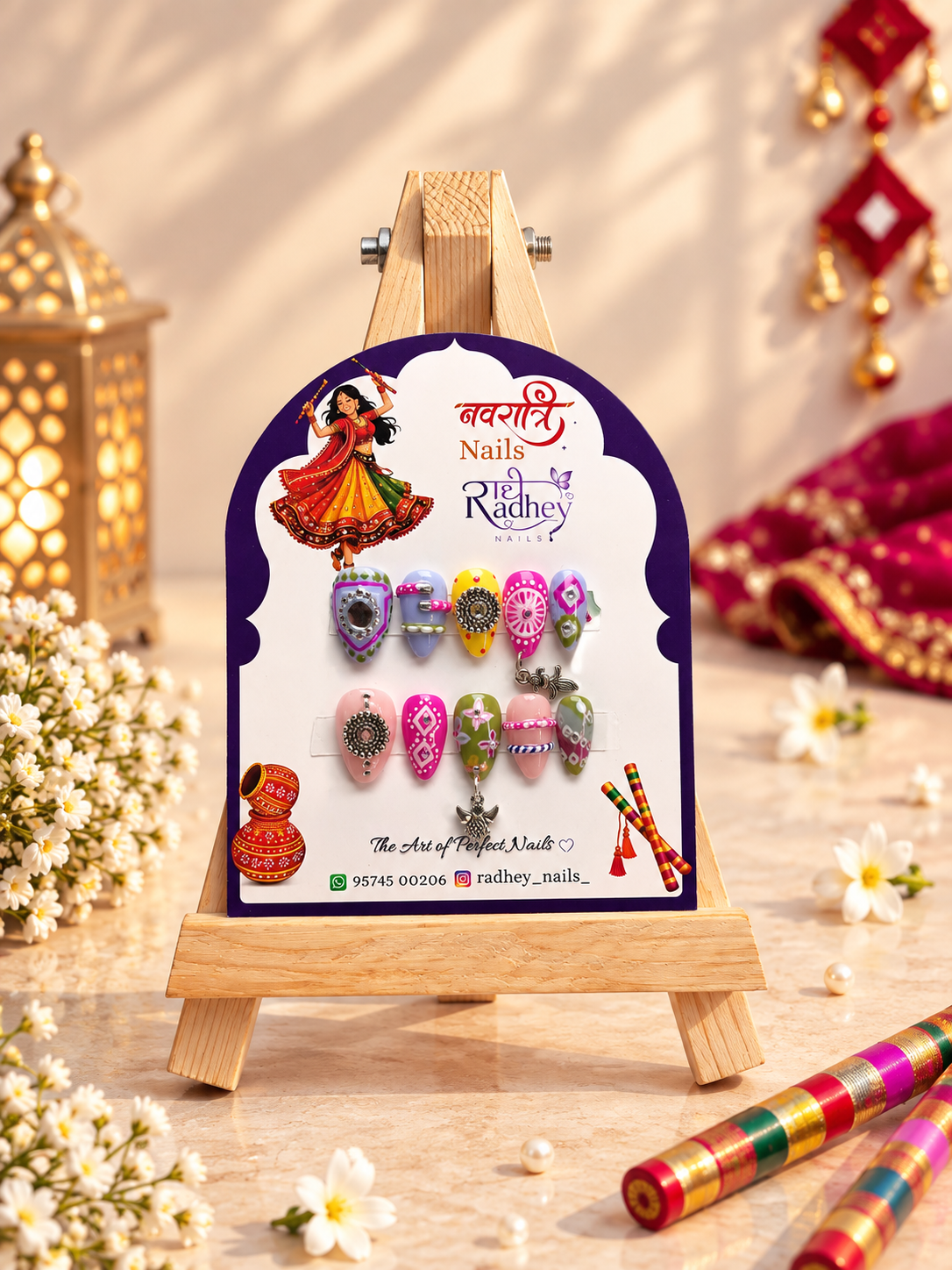 Traditional Boho Multicolor Press-On Nails | Handmade Festive Nail Art Set | Reusable Designer Nails for Women
