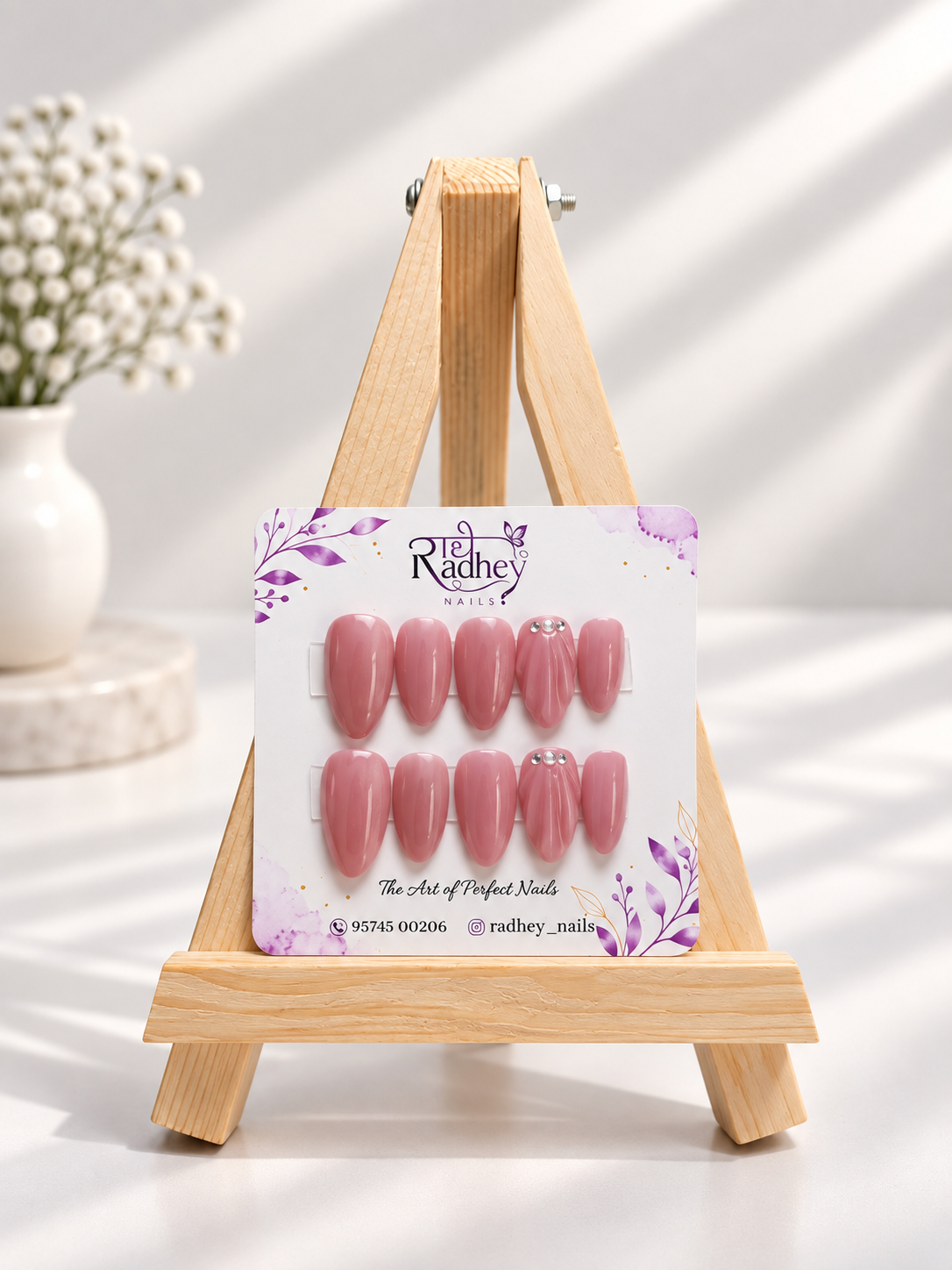 Blush Pink Pearl Press-On Nails – Elegant Minimalist Embellished Nail Art