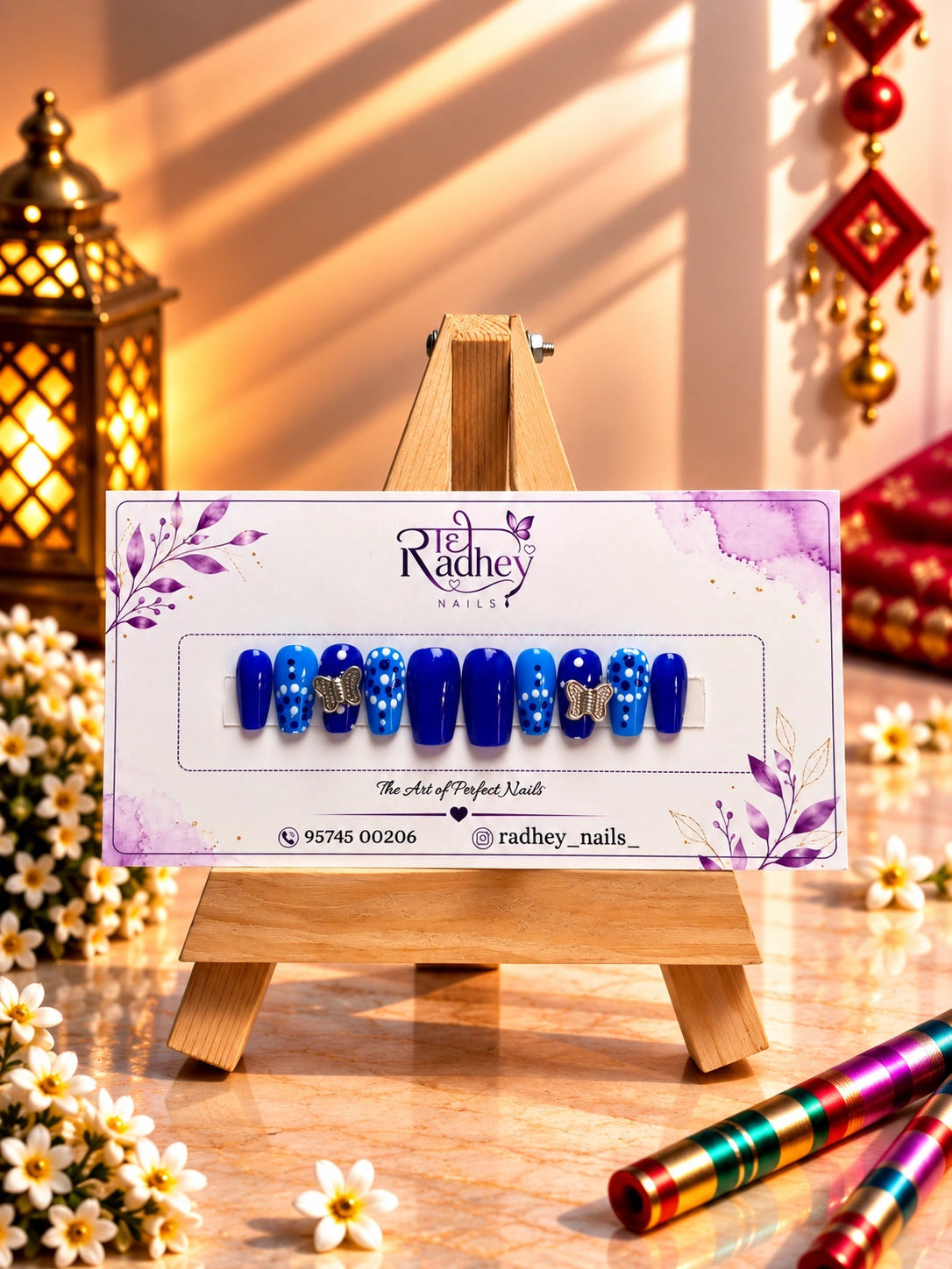 Royal Blue & Sky Blue Polka Dot Press-On Nails – Playful Festive Nail Art